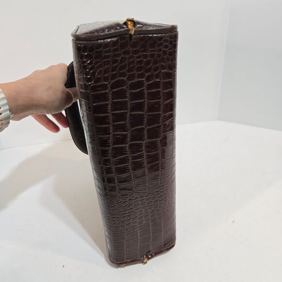 Vtg 50's Womens Handbag Faux Crocodile Embossed Satchel Gold Clasp Top Handle - Picture 4 of 12